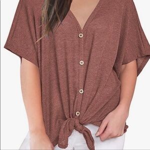 Miholl Shortsleeve Waffle Knit Tie Top